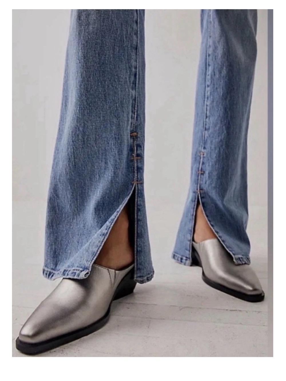 Free People Tallulah Western Wedge Mules | Metallic Silver